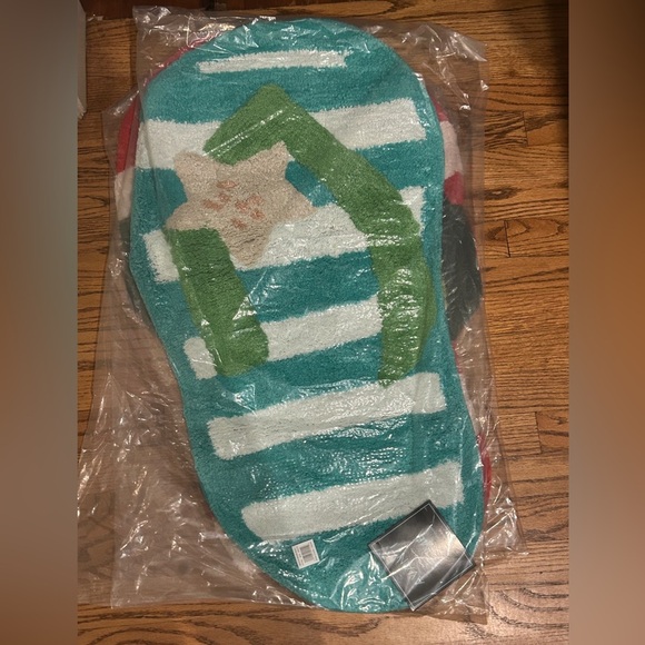 Avanti Flip Flop Cotton Rug NEW Turquoise White Stripe Size Large Coastal Beach - Picture 2 of 9